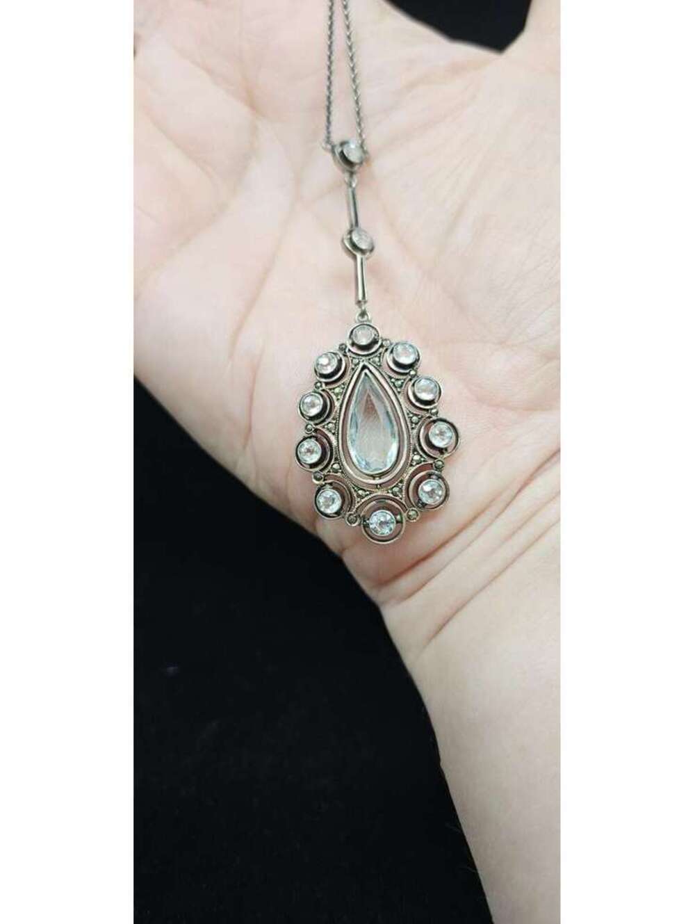 Elegant Art Deco Sterling Silver & Paste Necklace